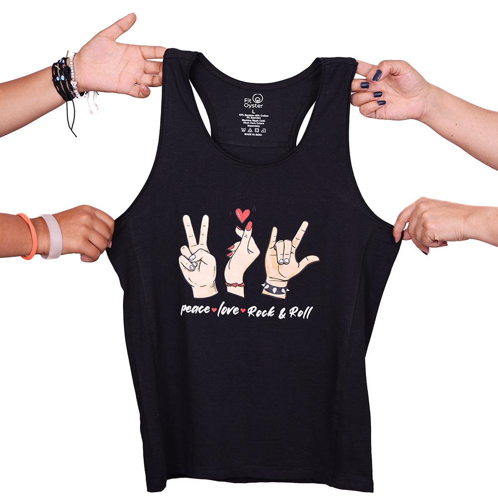 Black Racerback Top - Peace Love Rock 'N' Roll