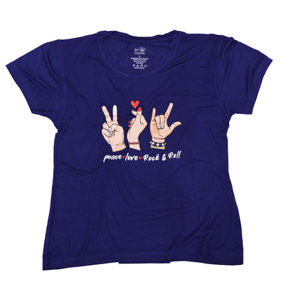 Blue Crew Top - Peace Love Rock 'N' Roll