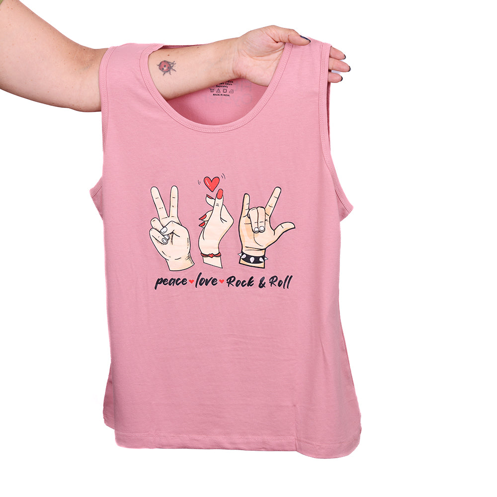 Pink Tank Top - Peace Love Rock 'N' Roll